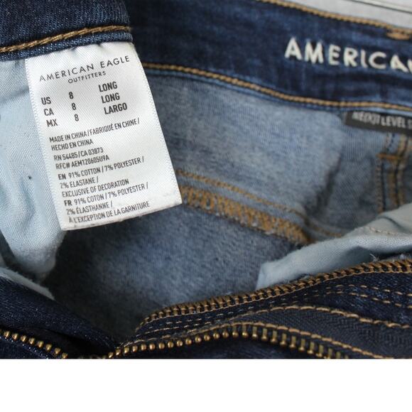 American Eagle Women's 8 Long Blue Distressed Next Level Stretch Hi Rise Jegging - Picture 6 of 8